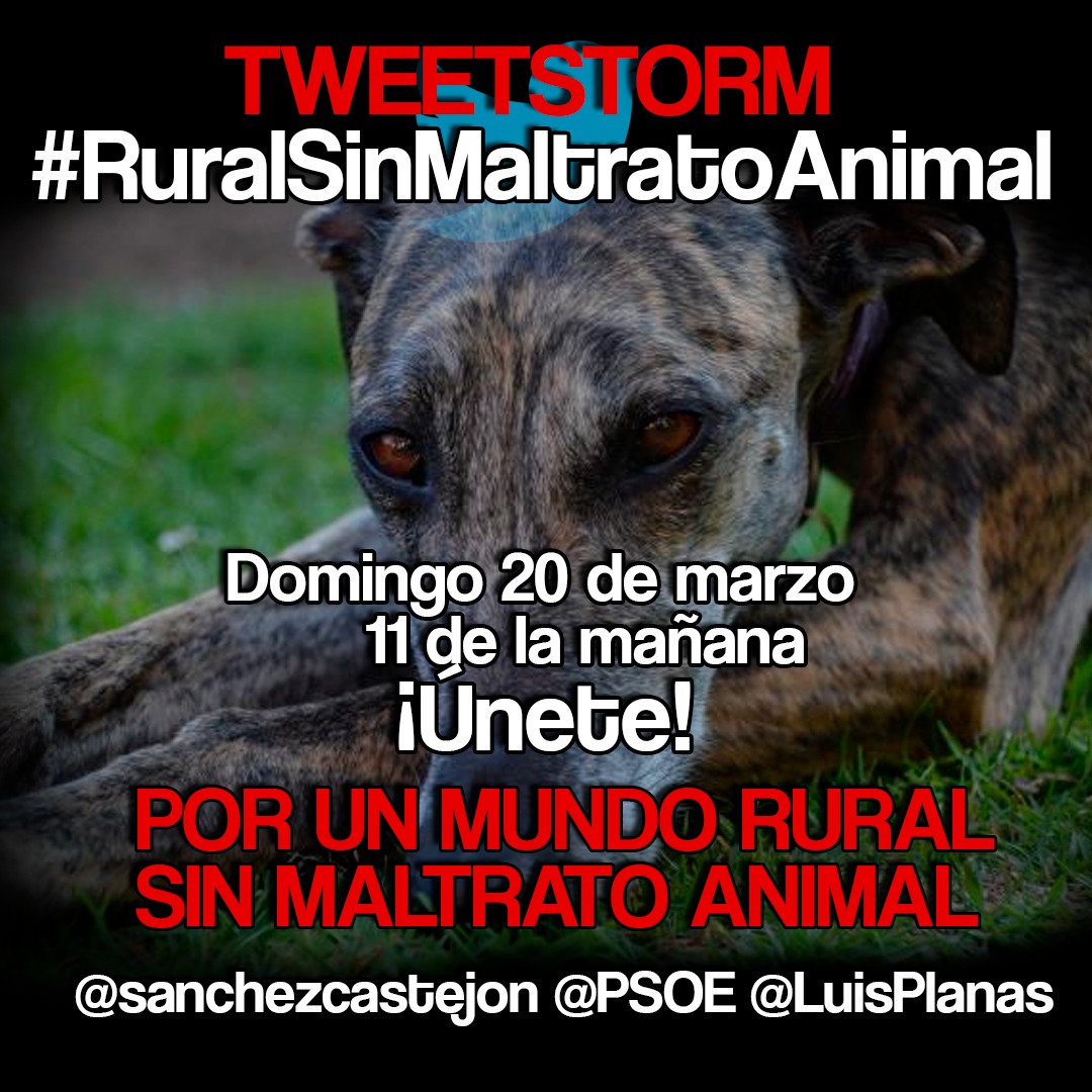 Por un mundo rural sin maltrato animal. Apoyamos. #RuralSinMaltratoAnimal 
<a href="/sanchezcastejon/">Pedro Sánchez</a> 
<a href="/LuisPlanas/">Luis Planas Puchades</a> 
<a href="/PSOE/">PSOE</a>