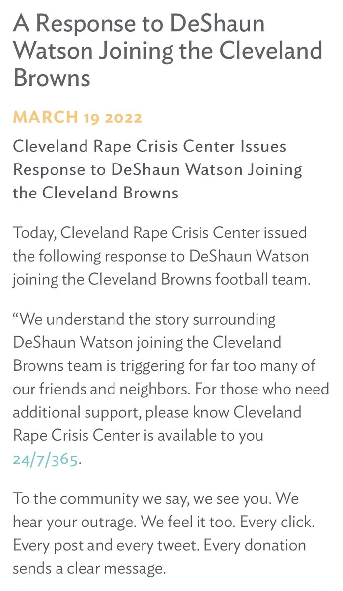 joingles's tweet photo. The Cleveland Rape Crisis Center issued a statement about the new member of the #Cleveland #Browns team. https://t.co/YNJflYxG2Y