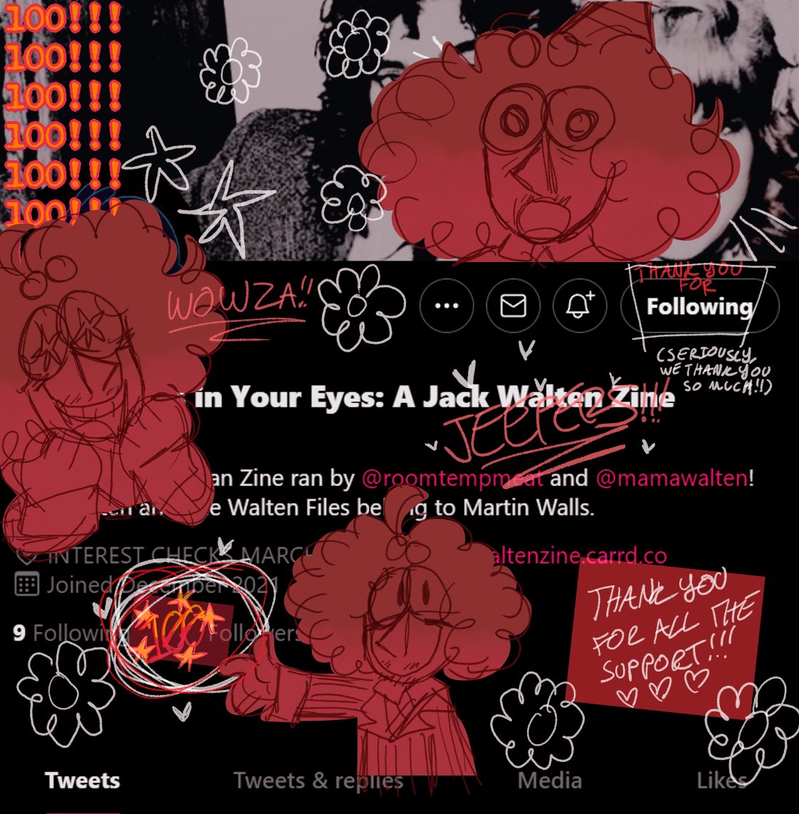 jackwaltenzine's tweet image. Thank for 100 followers! We are all really excited to see all of your responses in interest checks soon! Look forward ☎️
(art: @j0krjackson)