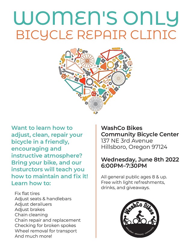 WashCoBikes's tweet photo. Free repair clinic for women only! Limited to 12 and must be over 8. 
Pre register: 
https://t.co/qEFCejGXuH https://t.co/pY307eIDD3