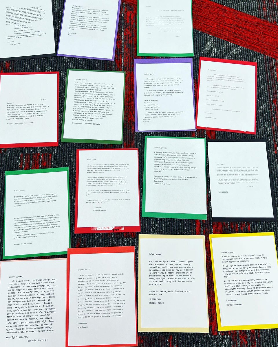 9thEvermore's tweet photo. My students wrote letters of support to Ukrainian children this week, Ukrainian on side and English on the other. Our kids are my heroes ❤️ #DriventoAssist #StandWithUkraine @AbbyPalmerCox @HSG_UT @MeadowlarkSLC @slcschools https://t.co/SmkUzQRC16