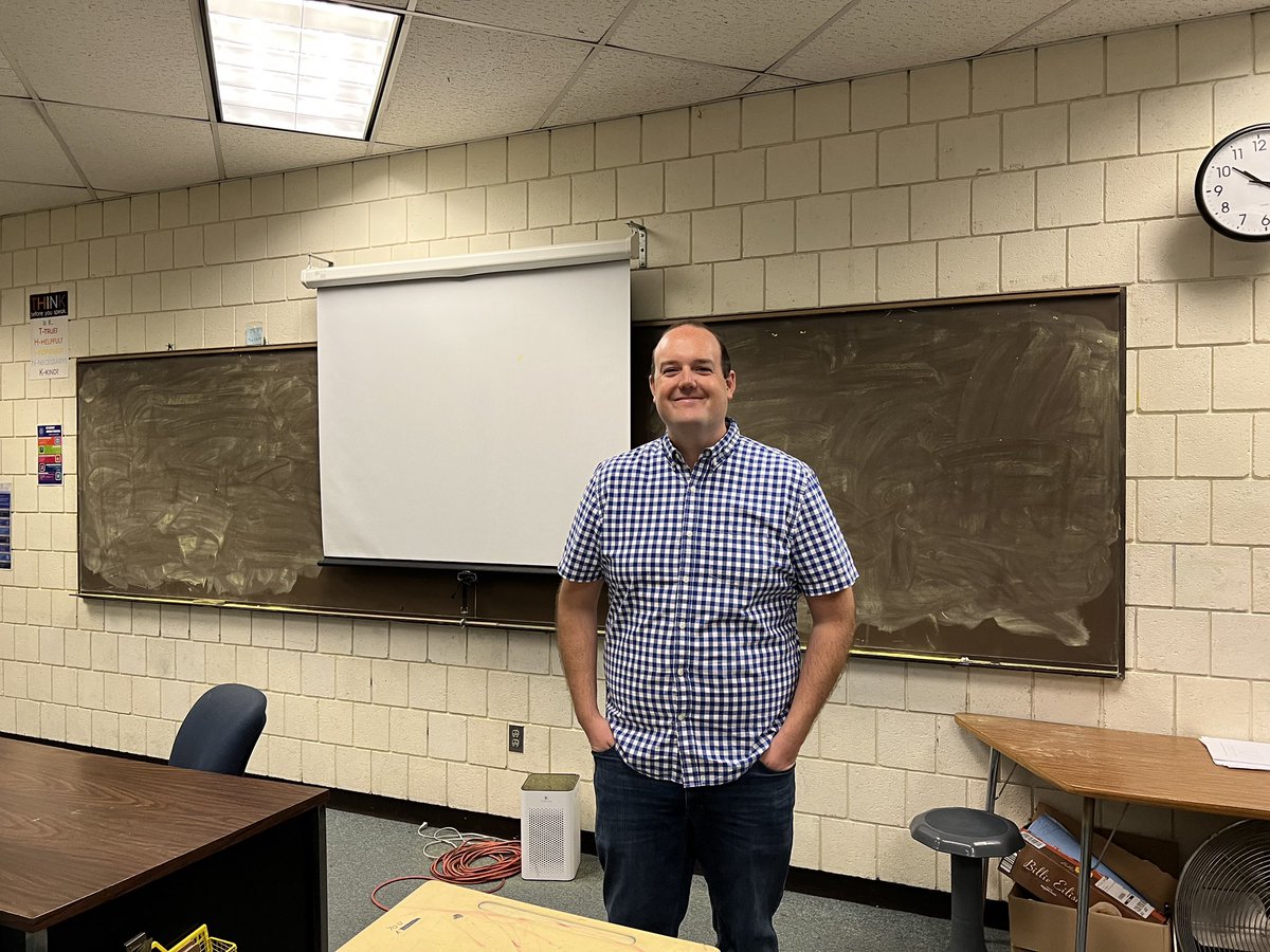 SPSKelleher's tweet photo. Bittersweet final visit to @AHS_Bluepride this morning with my wife and some HS friends. Four great years as a student and later two years teaching at the evening program. Visited my first classroom one last time. Thankful for the many happy memories. #BluePride https://t.co/8EkgIrLEle