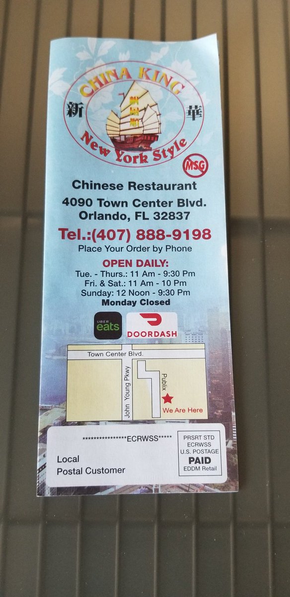 AdamLRussell3's tweet photo. China King New York Style Chinese Restaurant 
4090 Town Center Blvd 
Orlando,Florida 32837
Phone : 407-888-9198
Place your order by phone 
#orlandoflorida #orlandofl #downtownorlando #orlandoeats #orlandofoodies #orlandointernationalairport #idriveorlando #chinaking https://t.co/Tuy7iltkgU