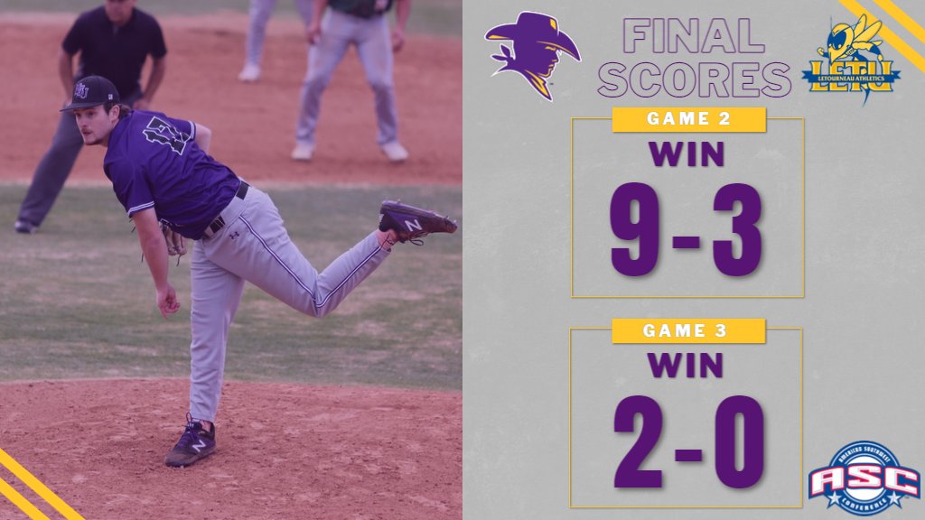 HSUAthletics's tweet photo. Get out the brooms 🧹🧹🧹 Brandon Girod pitches a shutout in game 3 to pull off the sweep over LeTourneau and bring the Cowboys back above .500 in conference play #ASCbsb #D3bsb https://t.co/mgw83zapXr
