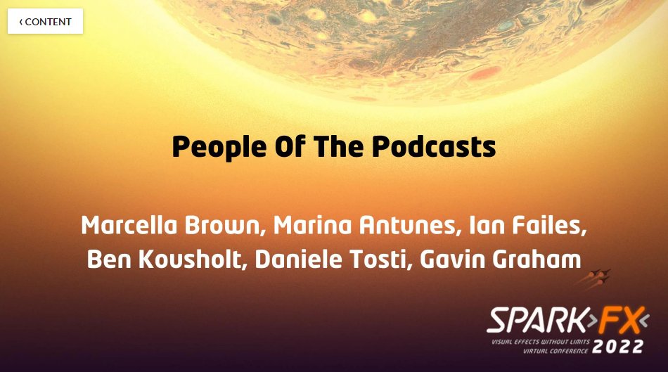 vansig's tweet photo. NOW LIVE: People Of The Podcasts w/ @ianfailes, @themarina, @gavgraham + more

Join Q&amp;A: https://t.co/CRhNZK5Ojy

#sparkfx #sparkconference #spark2022 https://t.co/J01zA0rA2u