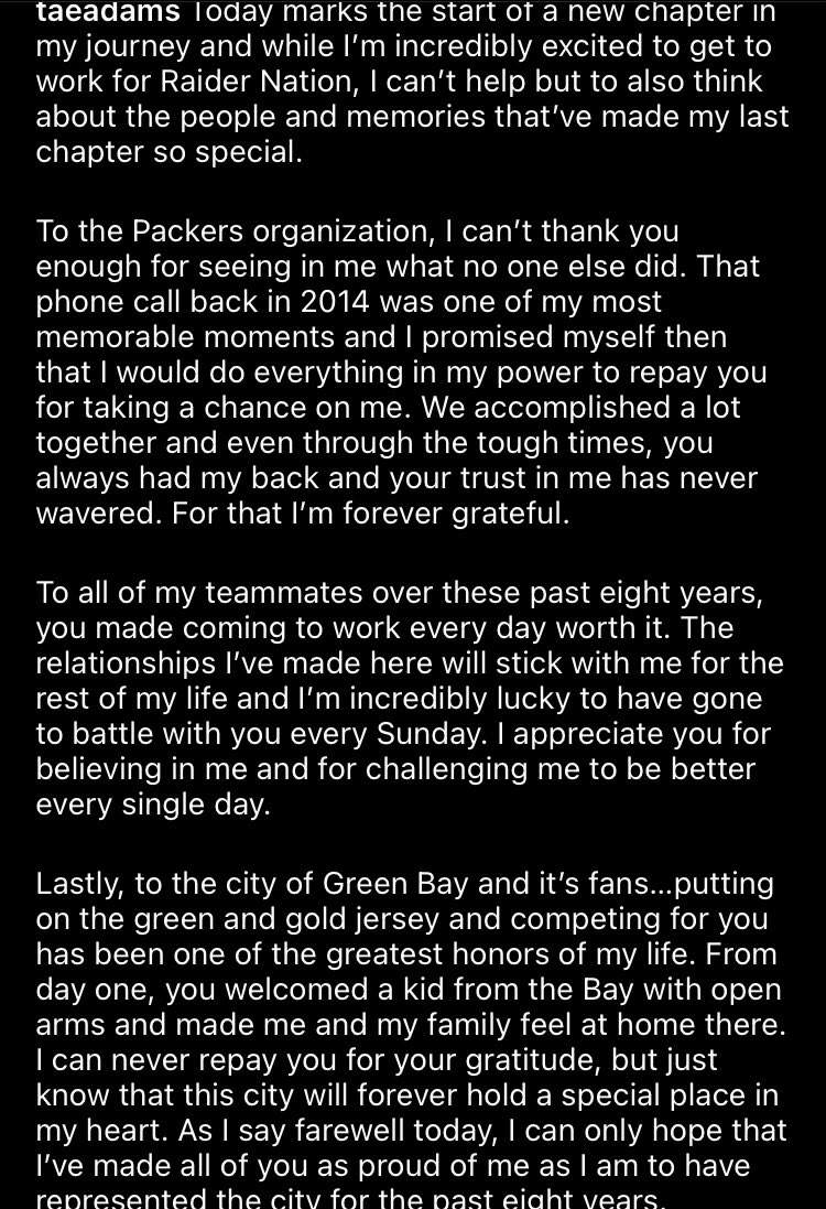 mattschneidman's tweet photo. Davante Adams says farewell to Green Bay https://t.co/J3eExcWrBS