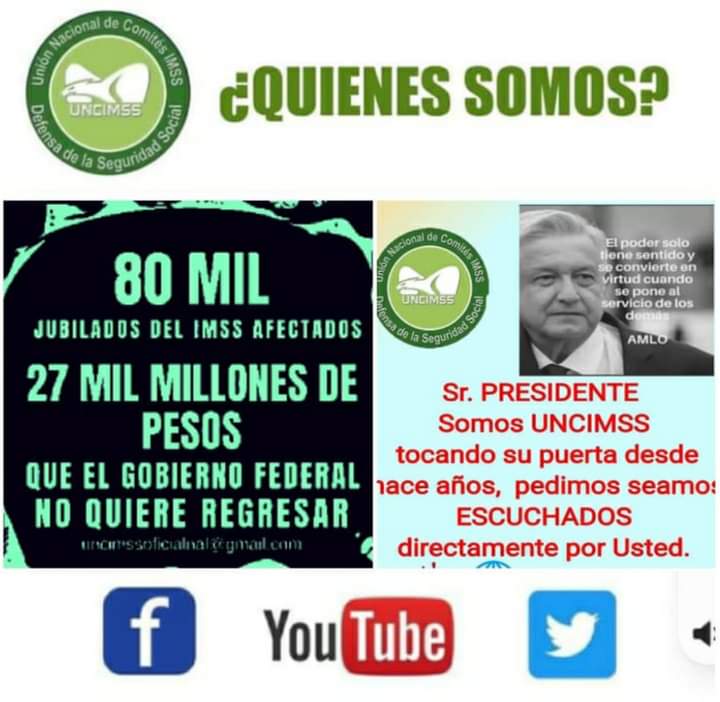 y_jubilados's tweet photo. Que Quienes Somos?  SOMOS UNCIMSS La Organización por la #LuchaSocial  PROTESTANDO POR LO QUE NOS PERTENECE la Subcuenta de #CESANTIAYVEJEZ es #propiedadprivada está Depositada y Administrada en Las #Afores. https://t.co/PaWadLKyxC