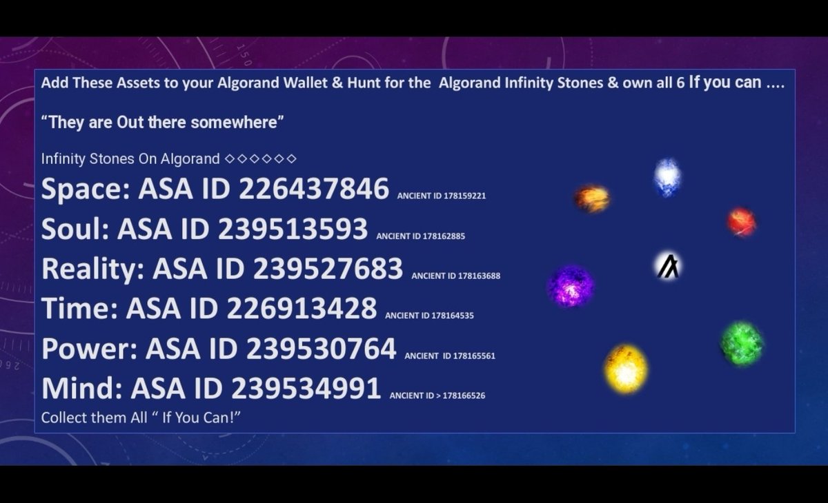 algoinfinity's tweet photo. @RT13__ You missed the 1st ever #NFTS minted on Algo 😎👇 May not be the Best but were the 1st! #infinitystones ( See Ancient IDS for Date! ) https://t.co/QobWSYjNAb