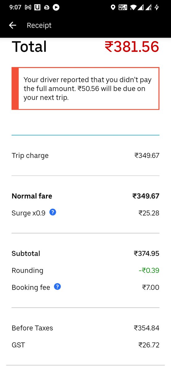 Mahima95013439's tweet photo. @UberINSupport 
When my trip ended, the fare was shown Rs.331. I paid that amount in cash, after some time I am getting rs. 50 unpaid amount.
Why?
End of trip amount was 331 and Please remove this 50rs extra.
And for God sake add a customer care number somewhere. https://t.co/ouSdAnc4pg