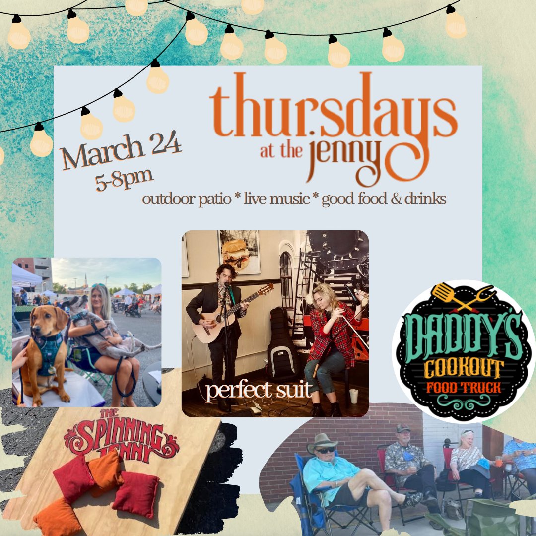 Come check out our Thursdays at the Jenny series ... outdoors, family-friendly, food truck, good drinks, dog-friendly, new friends!