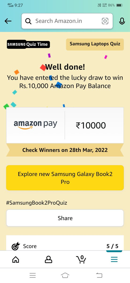 amrit_raj66's tweet image. I finally entered with all right answers
#SamsungBook2ProQuiz
#samsungBook2pro
#amazonAnswerAndWin