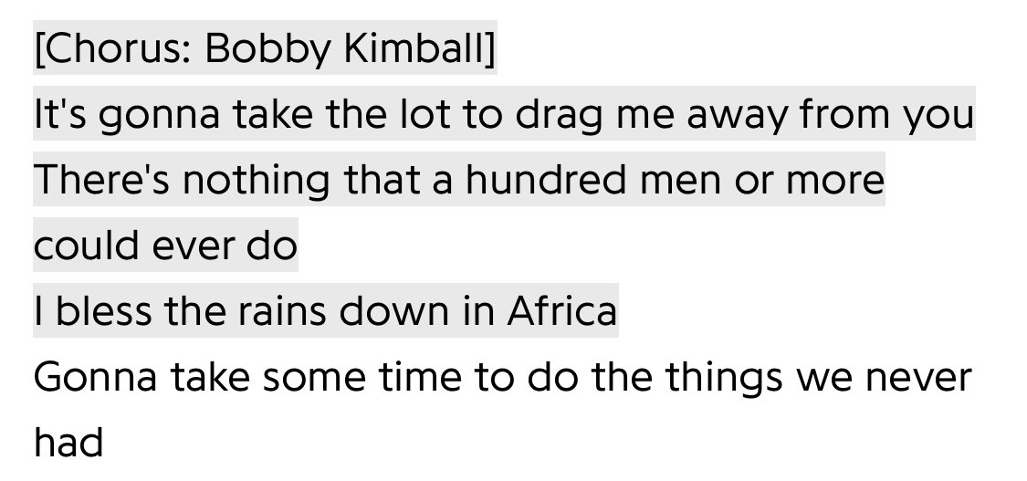 han is listening to africa by toto