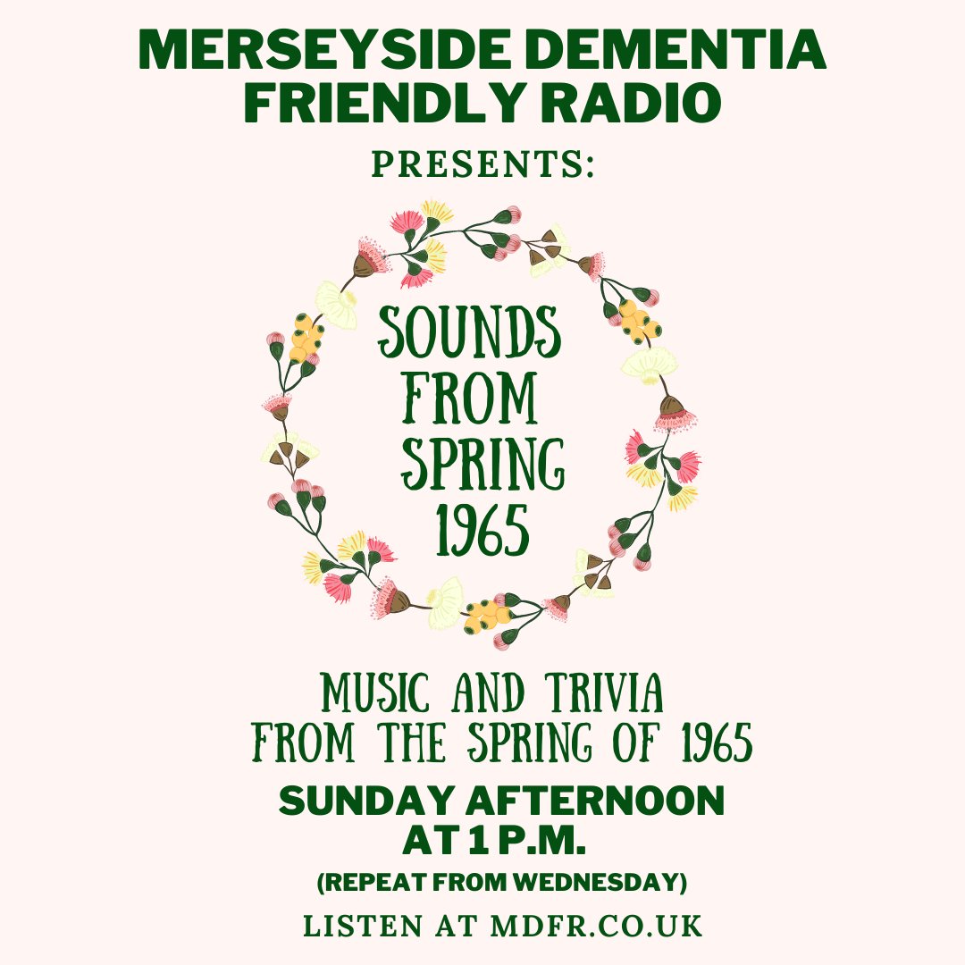 dementia_radio's tweet photo. Sunday at 1pm, we have another chance to listen to the hits of the Spring of 1965!

Listen here - https://t.co/eAR6pS9tJs https://t.co/TddvKrHtW9