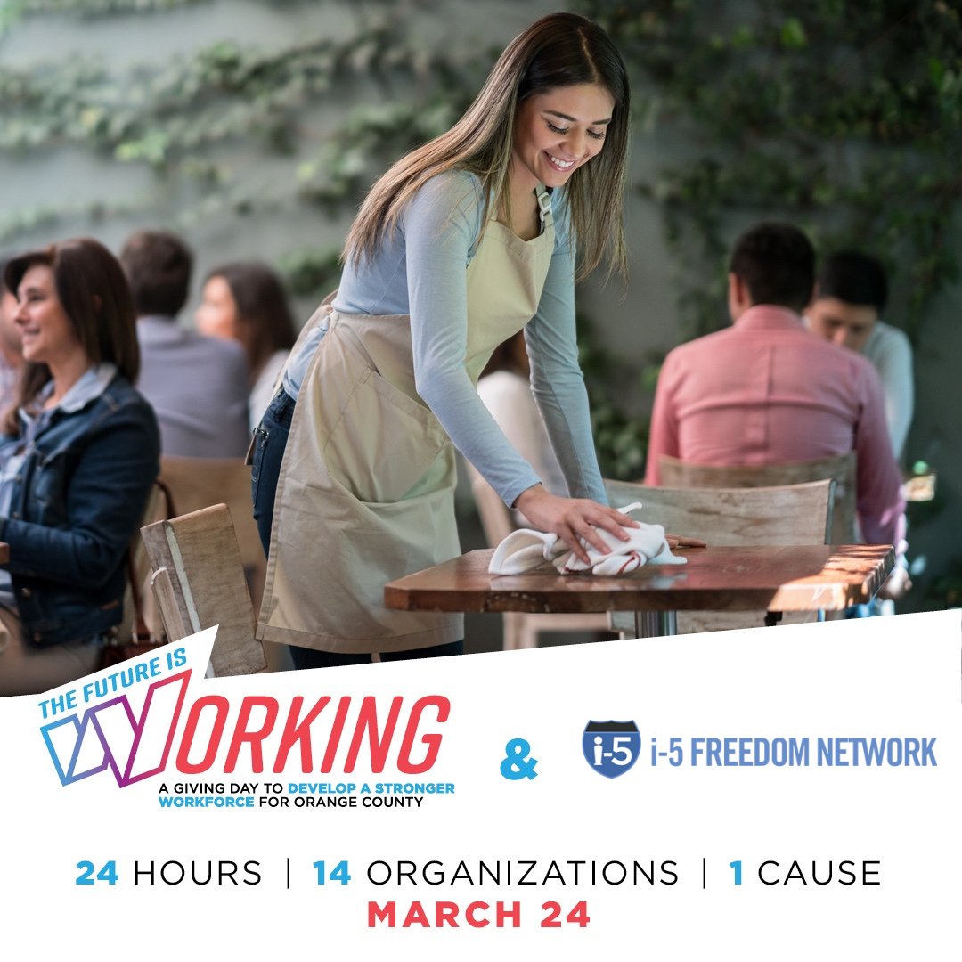 i5FreedomNet's tweet photo. 5 days until #FutureWorkOC! Join us for this 24 hour collaborative giving day on March 24th, to raise $200,000 between 14 organizations! All support for i-5 Freedom Network will go to #Way2Work
#endhumantrafficking #supportsurvivors #futureisworking https://t.co/n5Oll0ZArd