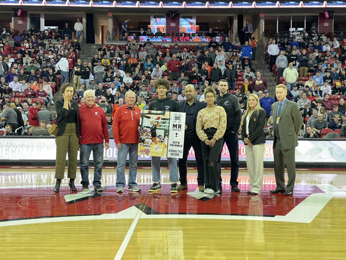 We were proud to present Menomonee Falls senior Seth Trimble with the Mr. Basketball award at halftime of this Division 2 state championship game. WBCA board members Jon Nedelcoff &amp; Jim Scheidler join award sponsor Dave Royston from <a href="/JustAgame1/">Justagame Fieldhouse</a> in the presentation.
