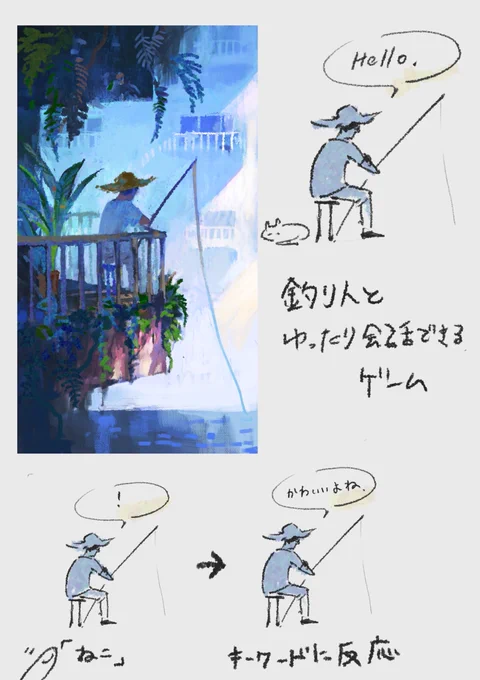 「何もしないゲーム」
これ割と本気で作りたいんですけど、ボタン押して吹き出しが変わる所で挫折している 