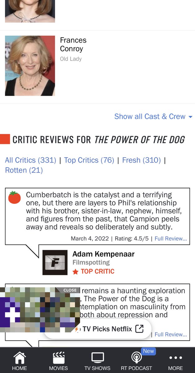 Ha, look who’s the first (of 76) Top Critic of Power of the Dog for me ⁦<a href="/RottenTomatoes/">Rotten Tomatoes 🍅</a>⁩ ⁦<a href="/filmspotting/">Filmspotting</a>⁩ !