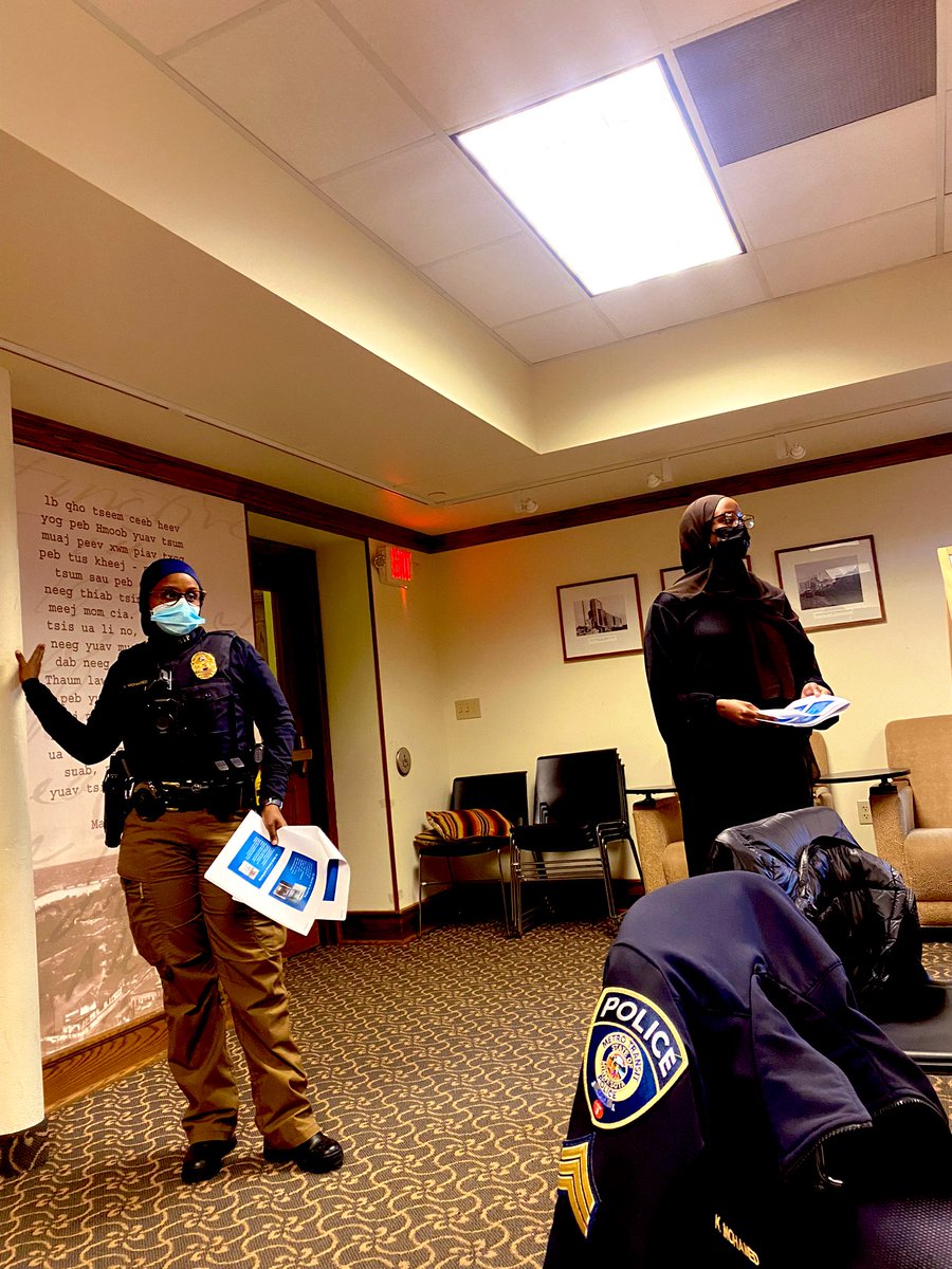 AyadaLeads's tweet photo. We held our Community Safety Education at #SumnerLibrary. A HUGE thank you to Sgt Kadra Mohamed-Metro Transit Police Department &amp; Sagal Abdirahman-Crime Prevention Department at St. Paul Police for sharing helpful information with us. 
#CollectiveCare 
#CommunitySafety https://t.co/LCT6Hfd0RK
