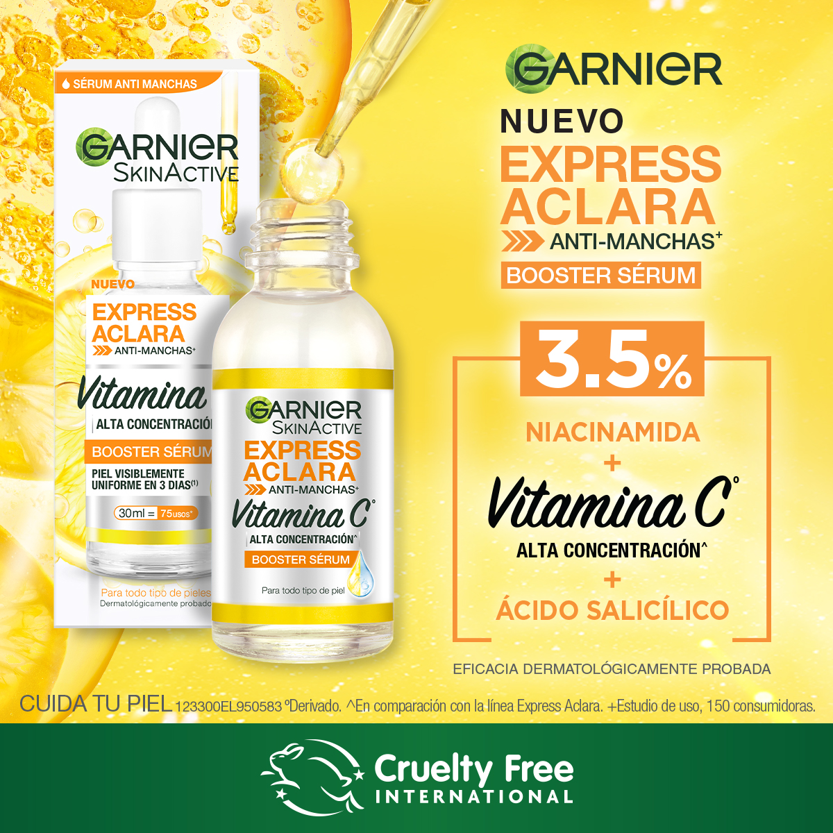 Con una alta concentración de Vitamina C 🍋 , el serum anti-manchas de Express Aclara deja tu piel uniforme en 3 días, ✨¡Pruébalo YA!✨ bit.ly/3MSXbgO