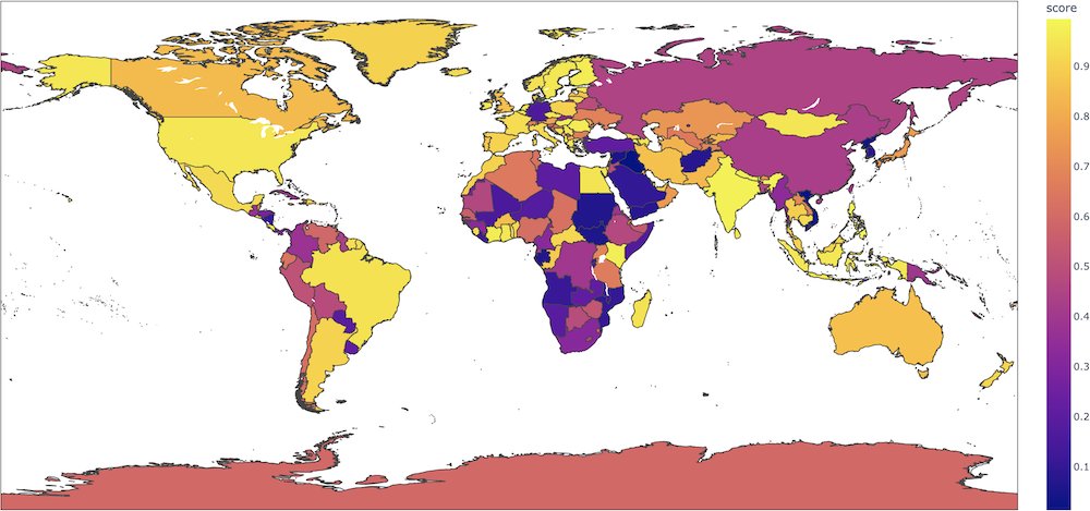 aureliengeron's tweet photo. I noticed that DistilBERT loves movies filmed in India, but not in Iraq, so I plotted the result for each country: the resulting map is scary. #aibias https://t.co/ayMjYEcOz6