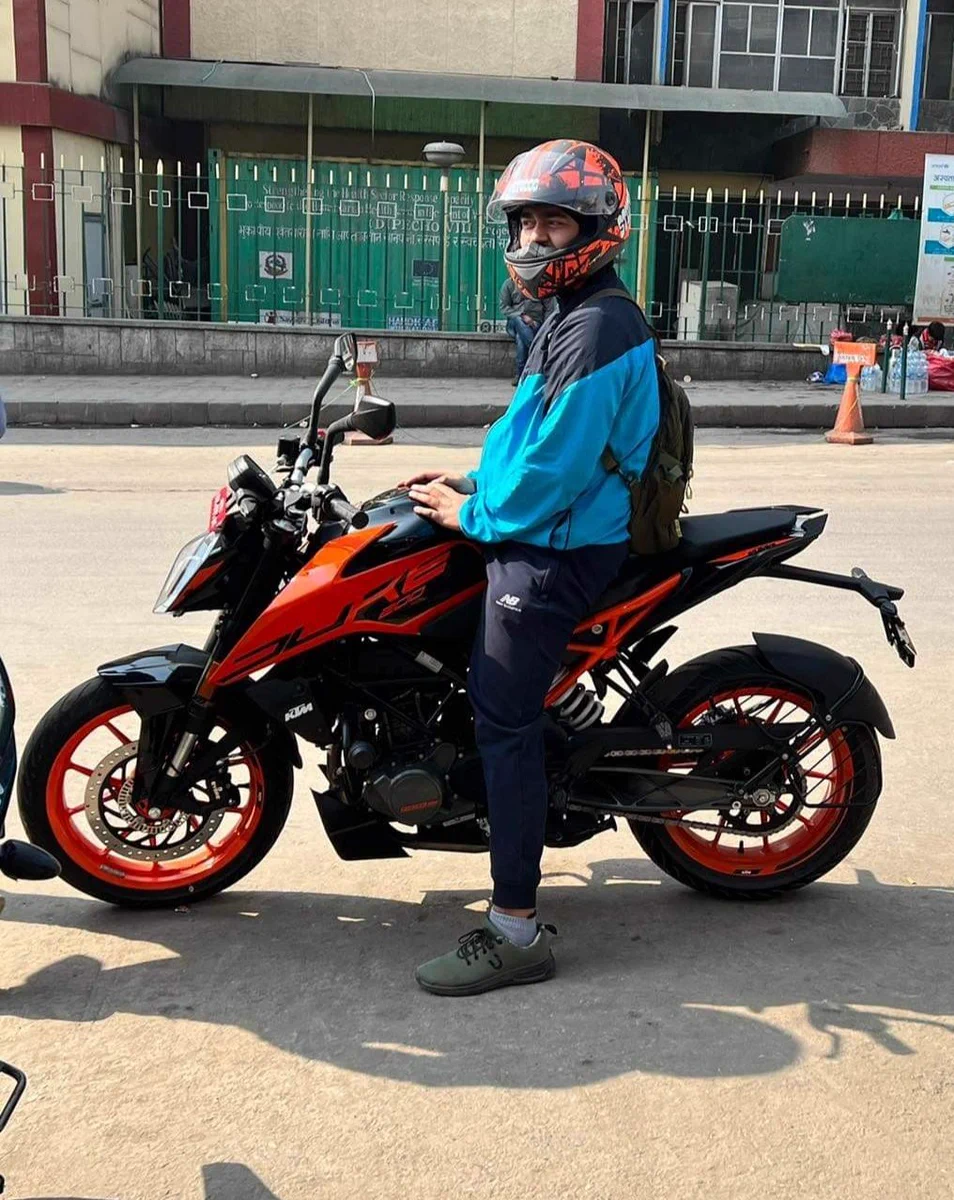 Prabin with his new motorbike KTM Duke 200