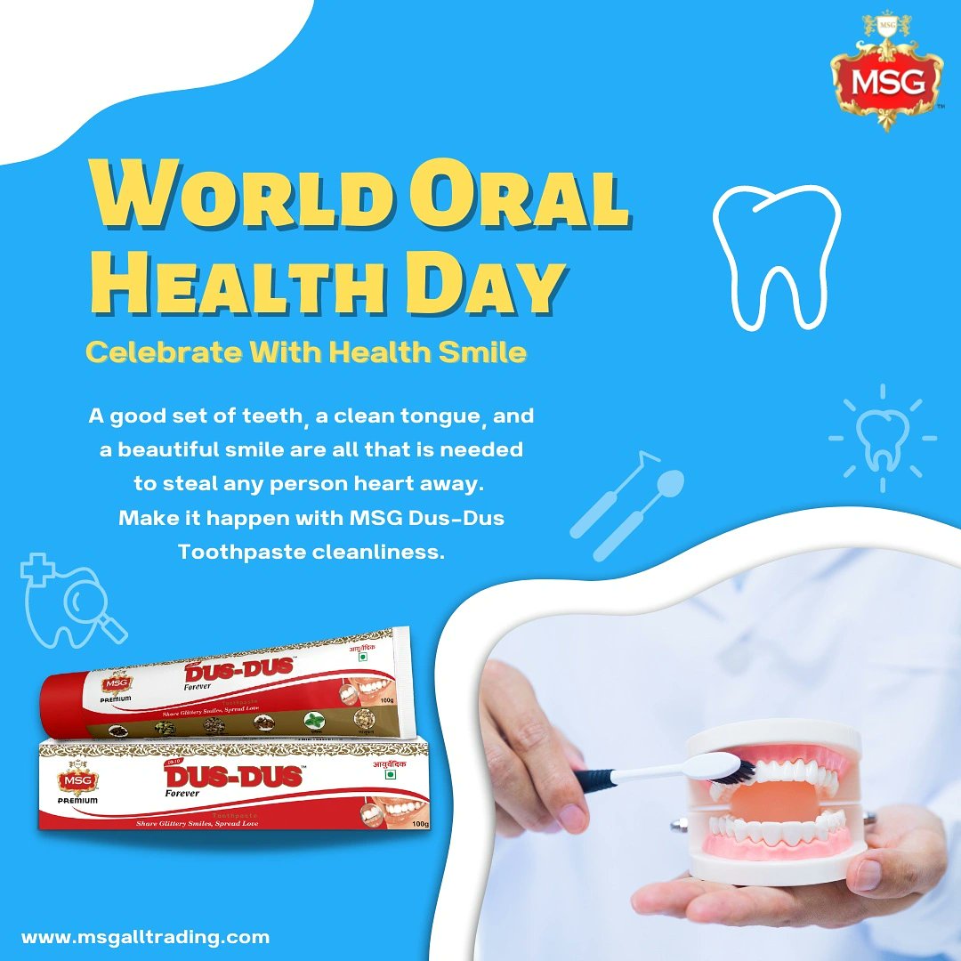 MSGAllTrading's tweet photo. It only takes a few up and down movements with your brush every day to keep your teeth happy and make them happy with MSG Dus-Dus Toothpaste. 

Have a great World Oral Health Day!

#MSGDusDusToothpaste
#WorldOralHealthDay
#MSGProduct https://t.co/RqSwIpWNsP