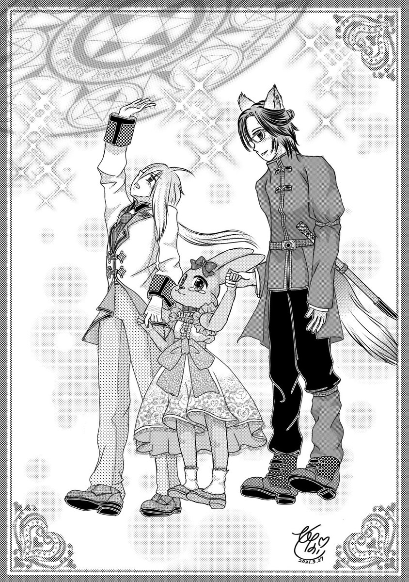 お気に入りの小説の挿絵
アクー&ひなっツ🐰ちゃん&アキツグ💕💕💕
アクーがきちんと最強魔導師らしい…(,,>ლ<,,)ププ

ちょこっとだけカッコいいアクーが垣間見える小説はこちら⇊

よっちゃん陛下の秘め事【前編】 | ひなっツ #pixiv https://t.co/no3RU87LNl 