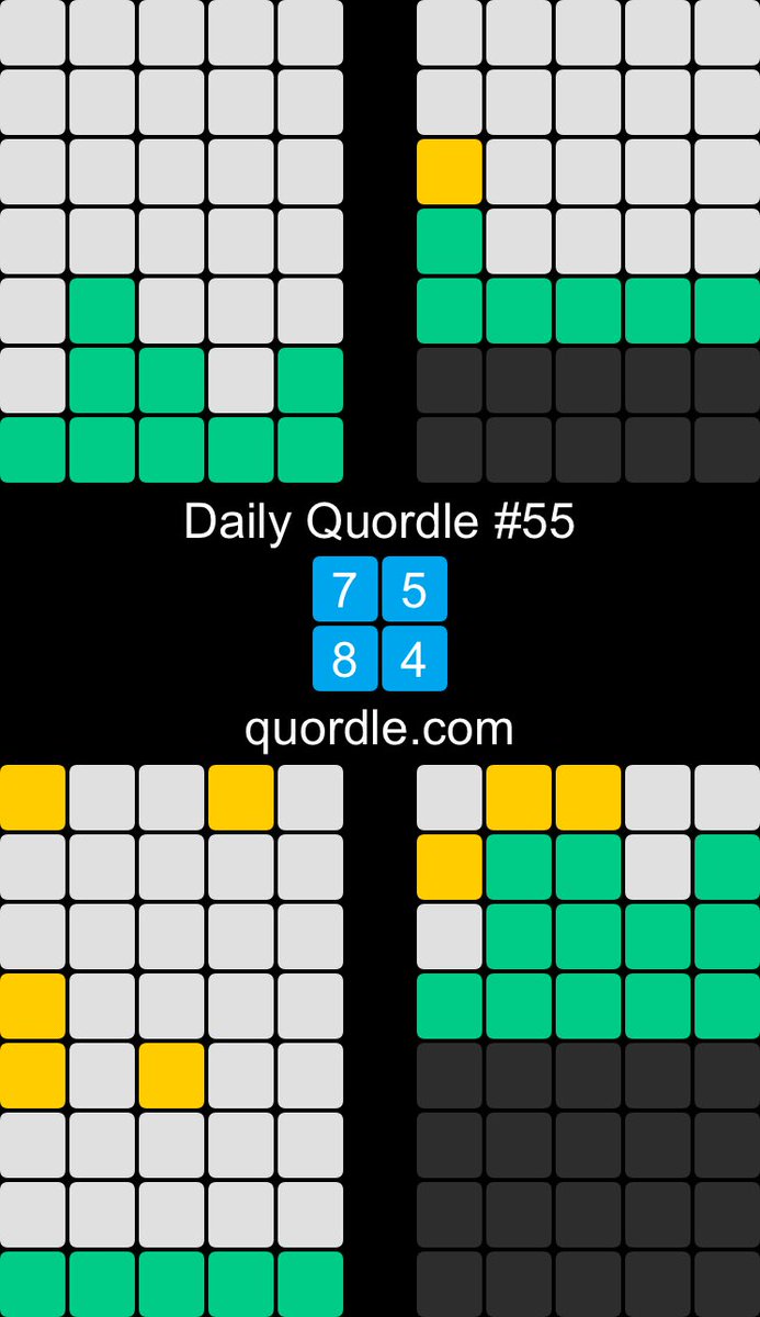Daily Quordle #55
7️⃣5️⃣
8️⃣4️⃣
quordle.com