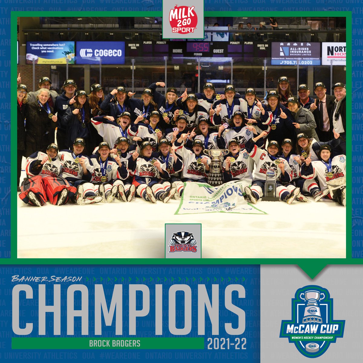 CHAMPIONS‼️

The <a href="/brockbadgers/">Brock Badgers</a> take home the #McCawCup🏆 at the 2021-22 #OUA Women's Hockey Championship! 🏒

📸 Brian Doherty
#WeAreONE | #BannerSeason | #WeAreBadgers