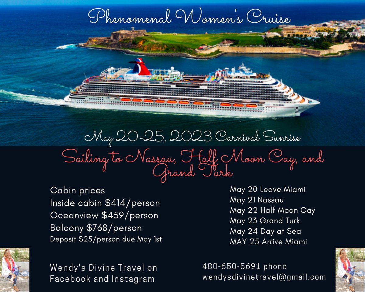WendysDivineTr1's tweet photo. Phenomenal Women's Cruise 2023. Join us! Wendysdivinetravel@gmail.com https://t.co/nKIza4b5i5
