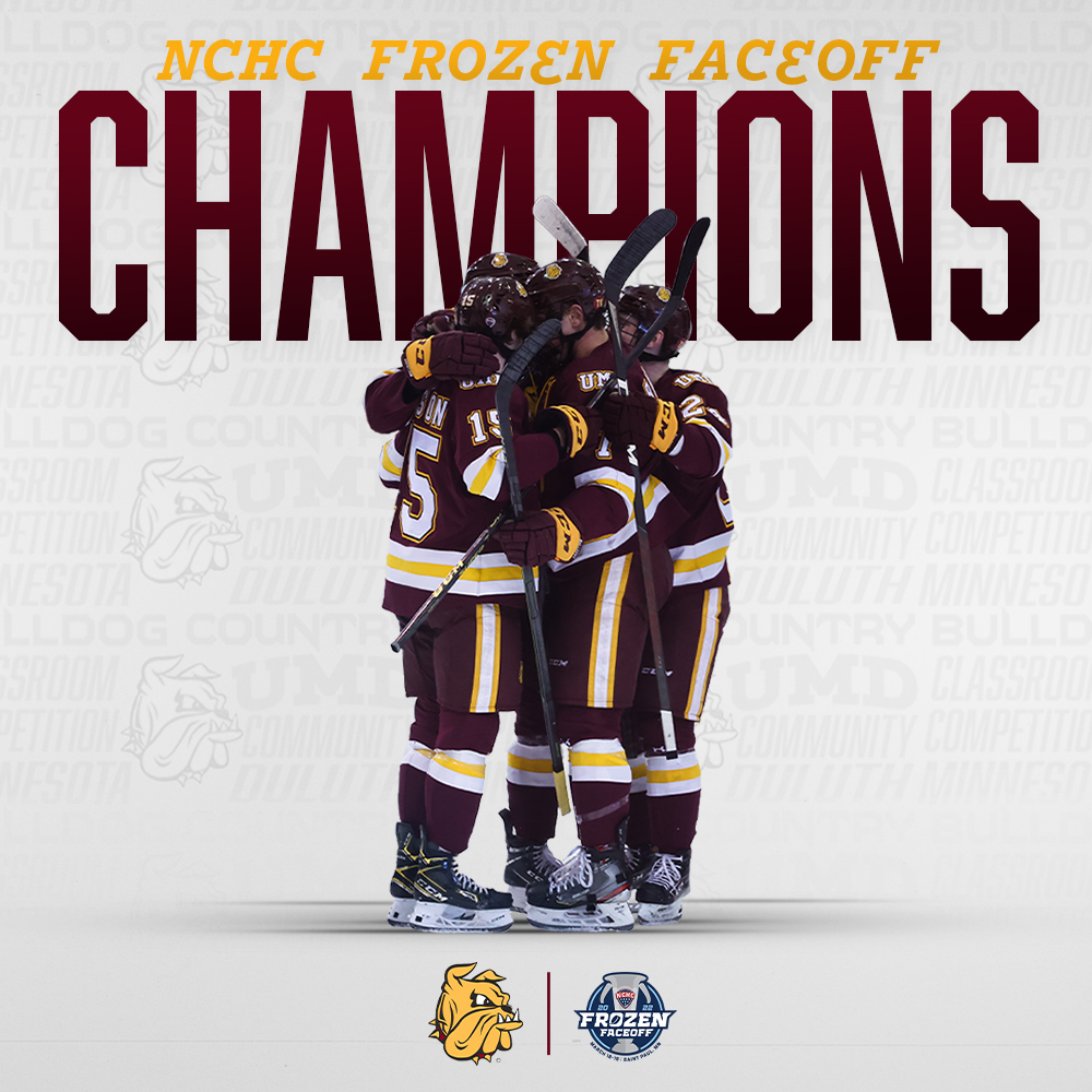 UMDBulldogs's tweet photo. FROZEN. FACEOFF. CHAMPS. 

@UMDMensHockey // #BulldogCountry https://t.co/rBvkZZuHNz