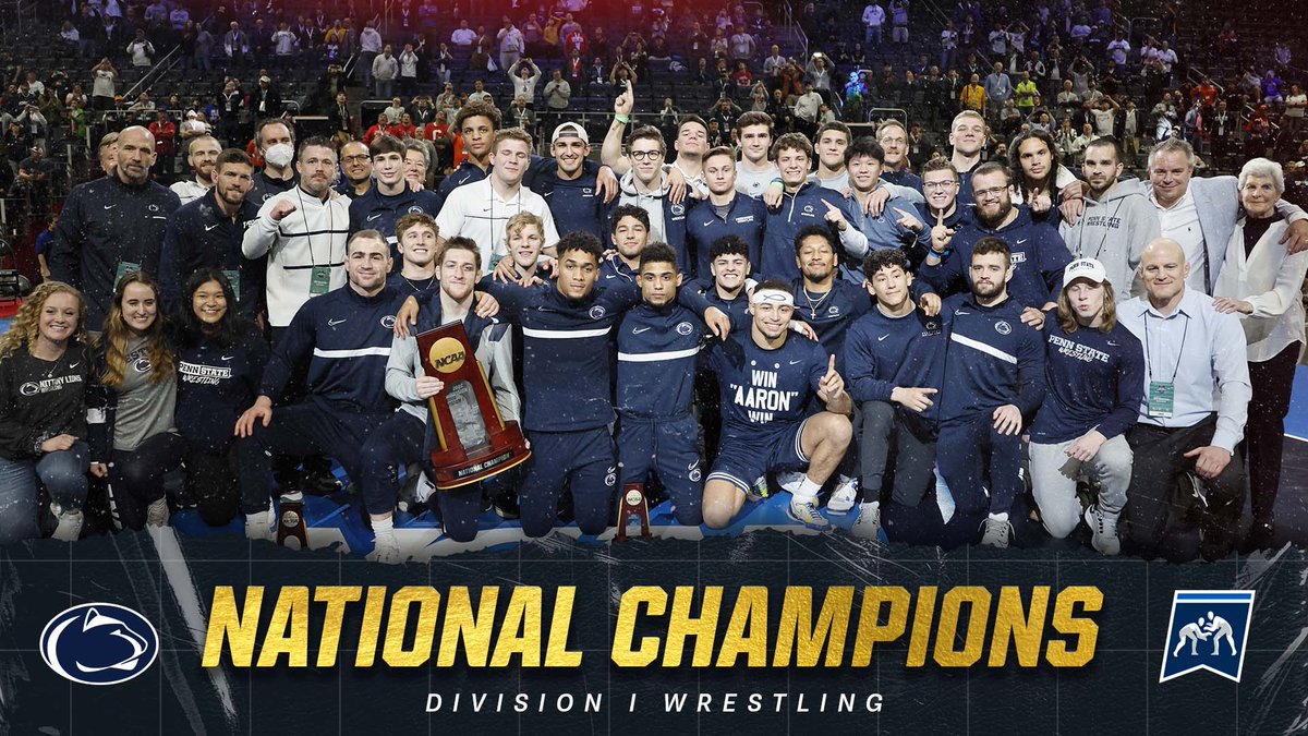 NCAA's tweet photo. The Nittany Lion dynasty continues! 🏆

For the 9th time in 11 years, @pennstateWREST claims the @NCAAWrestling DI national title! 

#NCAAWrestling https://t.co/Xa1EluZdRC