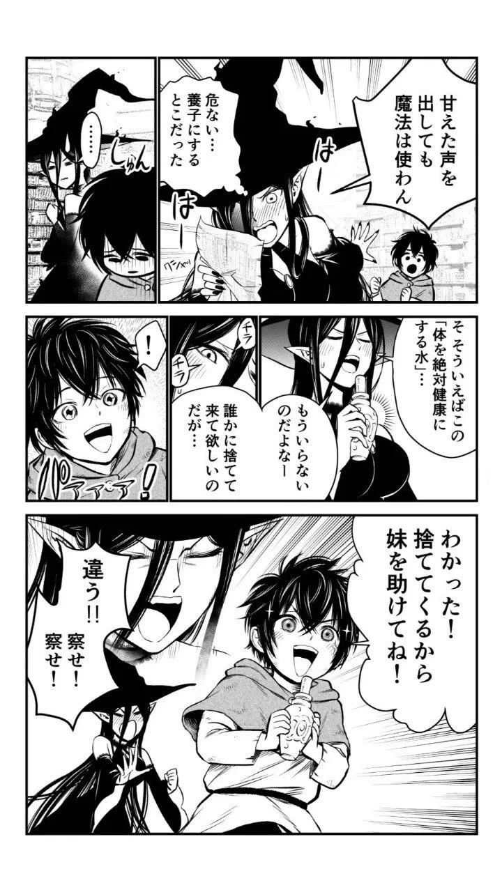 「人間に身の程をわきまえて欲しい魔女」と「魔女をお母さんだと思っている坊や」の取引。