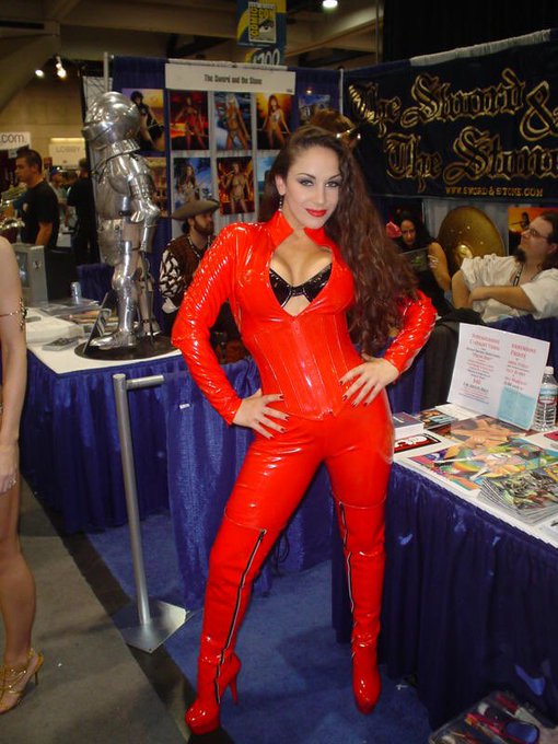 Got my fancy pants #Catsuit on & my mouthwatering #thighhigh kicks on my feet having fun signing autographs