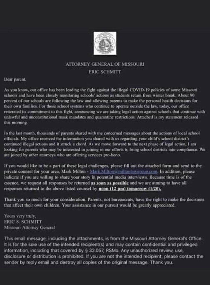 BONUS TWEET: 

Don’t forget that when it came to kids wearing masks, Eric Schmitt sent emails to parents inviting them to use a lawyer he’d already retained for them.

Chances he’s done the same for the parents who have children at Agape Boarding School?

Priorities, I guess.
