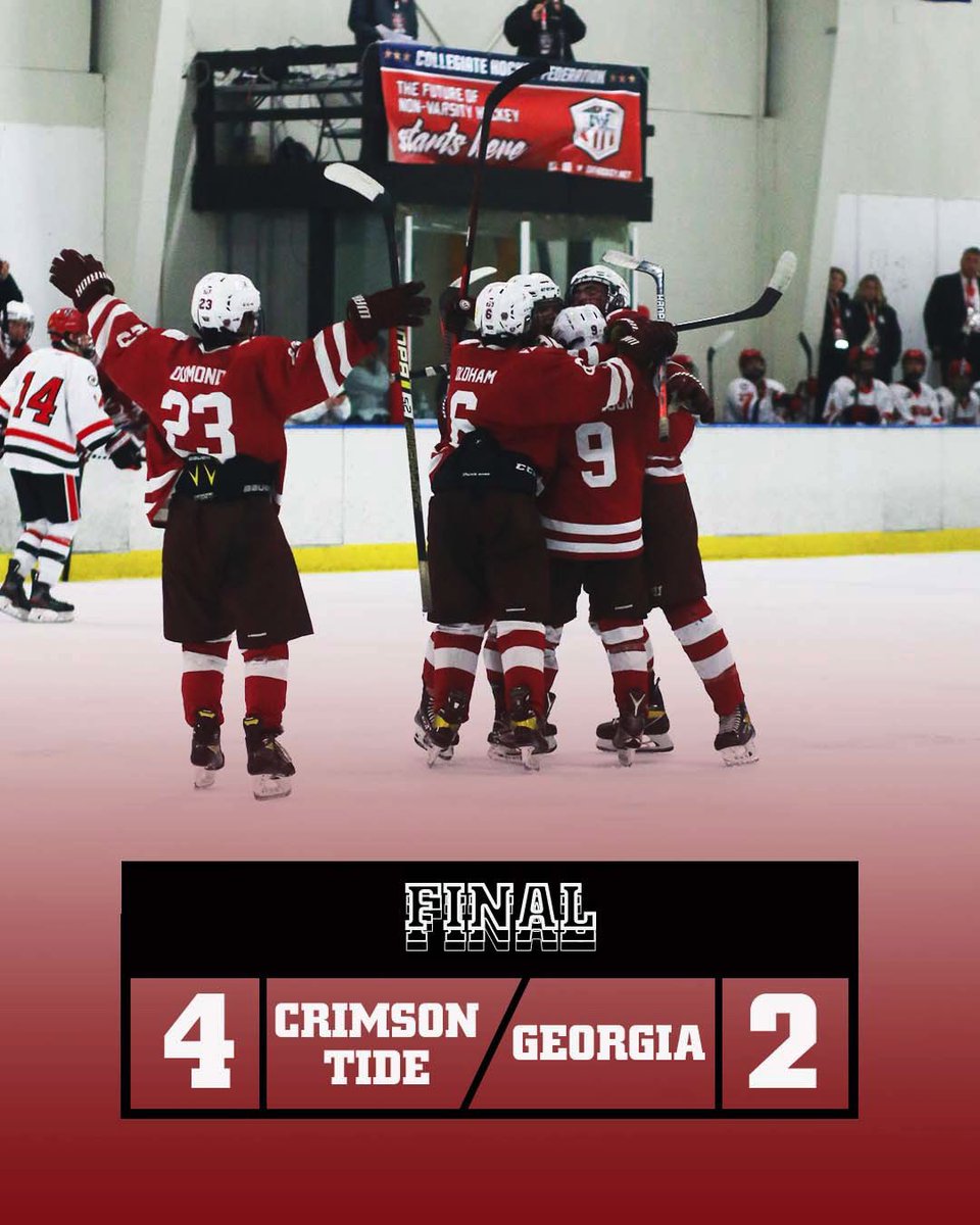AlabamaHockeyD2's tweet image. DOWN. GO. THE. DOGS.
🚨ALABAMA WINS 4-2 AGAINST UGA🚨
#TideOnTop #RMFT #RTR #Alabama #HockeySchool