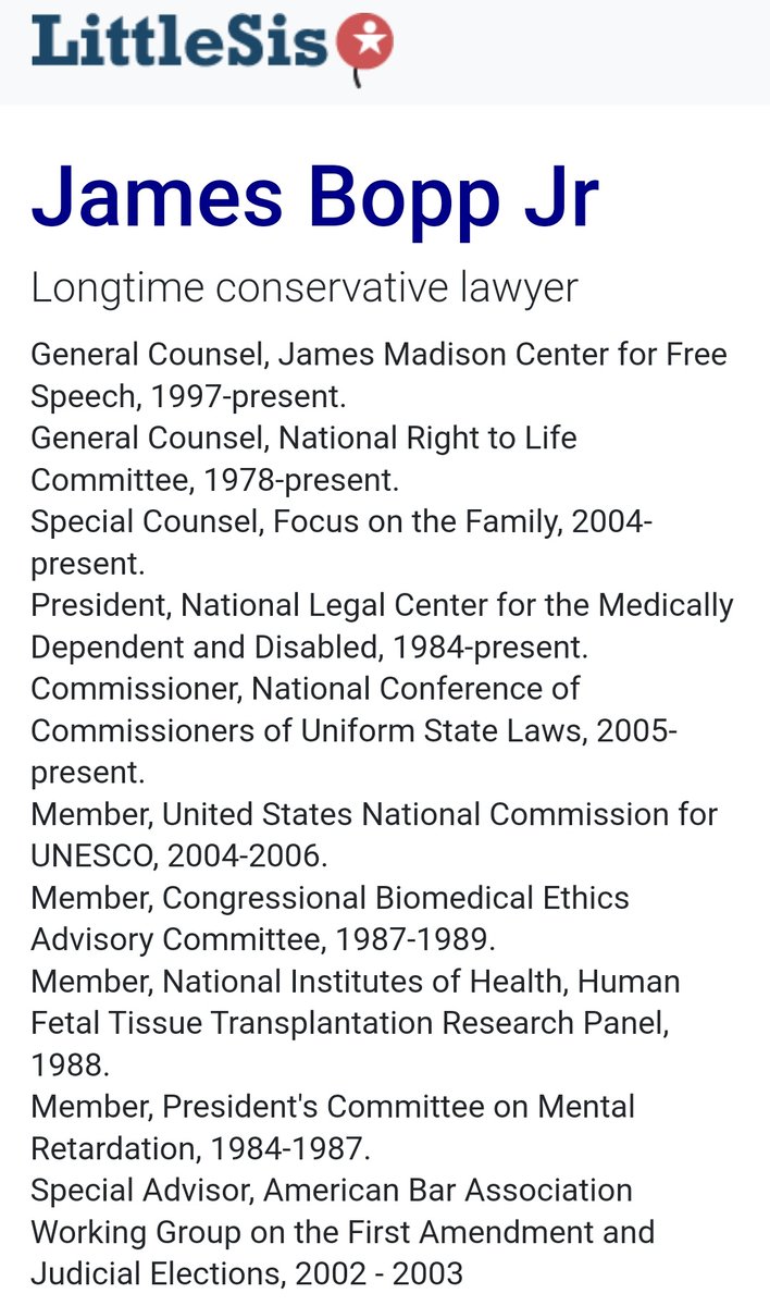 SBMcCallister's tweet photo. @AdamParkhomenko How many knew that Bopps PAC law firm deals in Fetus Transplant Research &amp; strong focus on medical, biomedical, disabled, etc 
 
The PAC law firm responsible for creating James Madison Center for Free Speech with Betsy Devos (Adoption centers) &amp; McConnell. https://t.co/ZxxMblWnLI