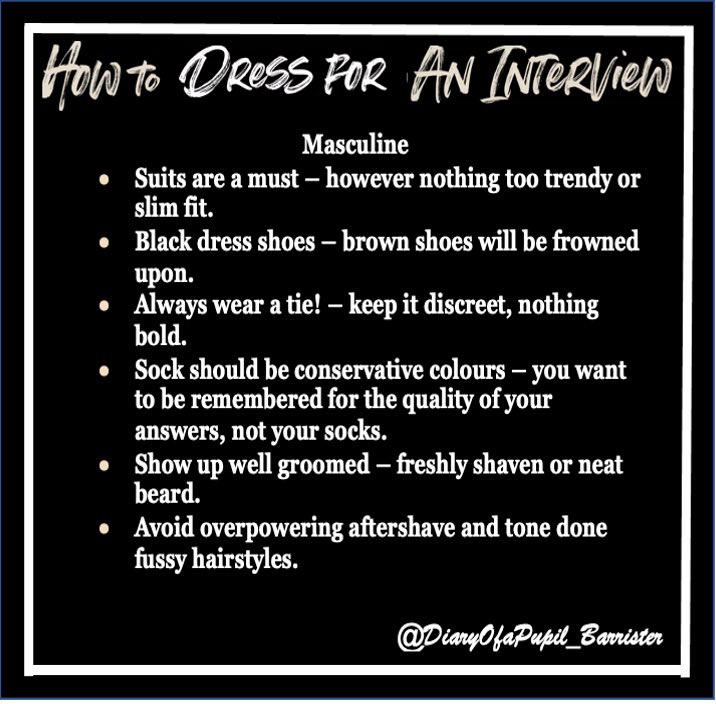 diaryofa_Barris's tweet image. HOW TO DRESS FOR AN INTERVIEW👔👗 

In the midst of Pupillage interviews and Scholarship interviews, here are our top interview attire tips. First impressions are pivotal, so don’t miss out! 
#Pupillage, #Pupillageapplications, #Barrister, #Minipupillage #Interview #scholarship