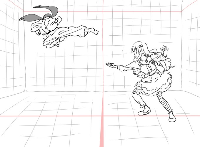 レッスンルームでダンスレッスンをする中野ちゃんときらりを描きました 