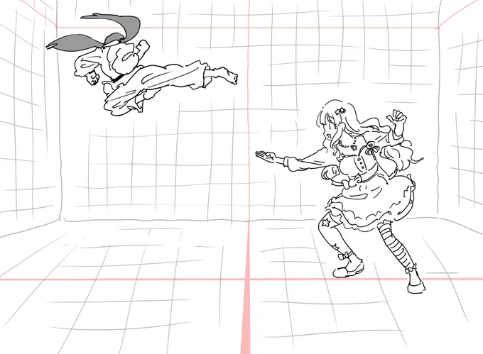 レッスンルームでダンスレッスンをする中野ちゃんときらりを描きました 