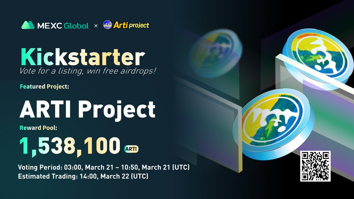 MEXC_Builders's tweet photo. Presenting the new #Kickstarter session with @artiproject21
🗳Vote with $MX to get $ARTI listed and share 1,538,100 $ARTI
⏰Period: 03:00 - 10:50 Mar 21 (UTC)
📈Trading: 14:00 Mar 22 (UTC)
🔗Details: https://t.co/I42vGElQp7
💚Sign up: https://t.co/Xmi2DTMQjo
#ArtiProject #MEXC https://t.co/qFYDOaxfKT