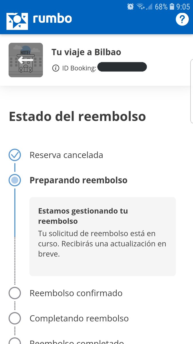 ScullyFile's tweet photo. Esto lleva así desde el día 8 de marzo @Rumbo. He hablado varias veces por chat en las que me indicaron que un máximo de 7 días para gestionarlo. El hotel dice que no tiene que ver con ellos, que sois vosotros... a qué tenemos que esperar? Hice otra cancelación y fue inmediata. https://t.co/LNiyLGKSsS