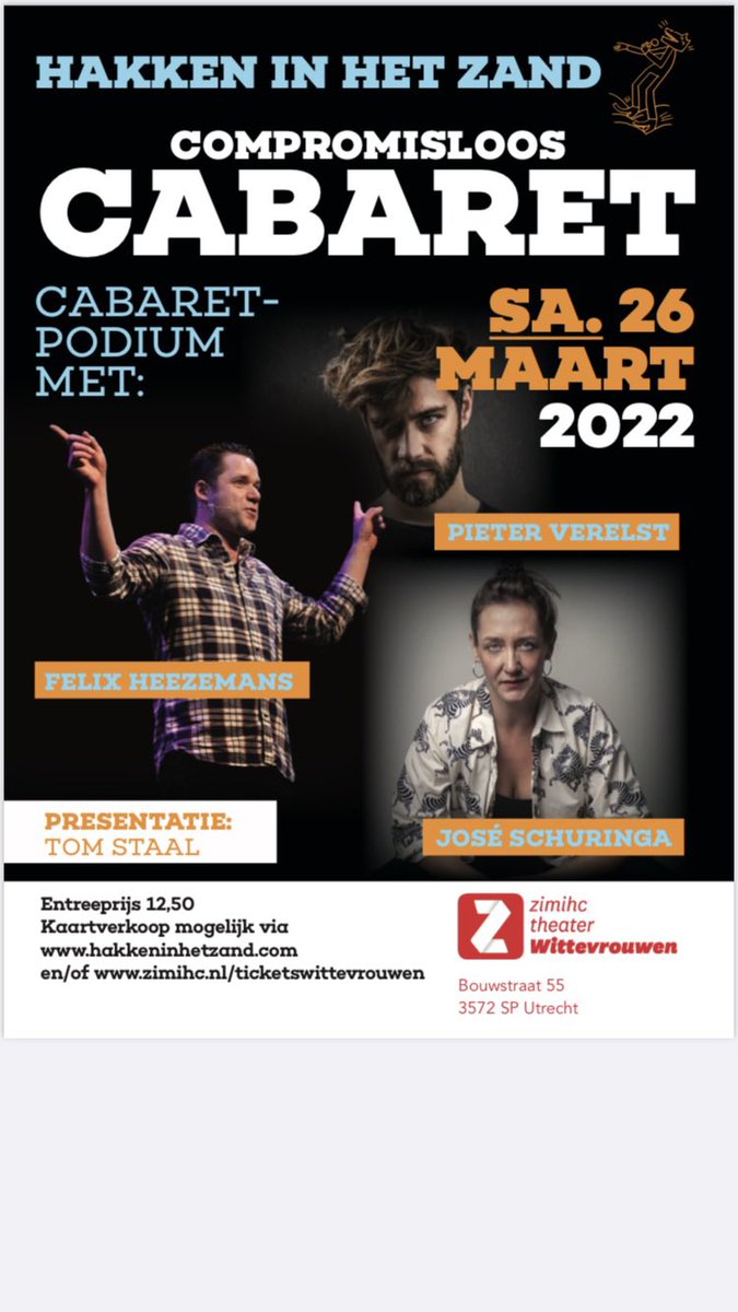 Op 26 maart Hakken in het Zand <a href="/zimihcZTW/">ZIMIHC Wittevrouwen</a>. 3 cabaretiers gaan try-outen. Aanvang 20.00. Kaarten via hakkeninhetzand.com <a href="/uitagenda030/">Uitagenda Utrecht</a> <a href="/eventbrite/">Eventbrite</a>