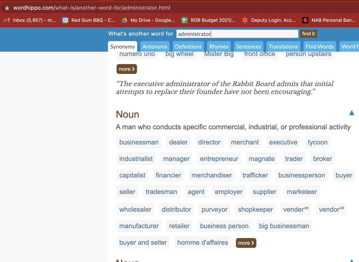 melissagoffin's tweet photo. Casually looking for a synonym and came across a barrage of patriarchy. Hey - @wordhippo, maybe you could consider Administrators as a position held by women or even, 'person' and businessWOMEN as the first type. Just to change things up for a bit. #fixit https://t.co/5Op8LOIZUY