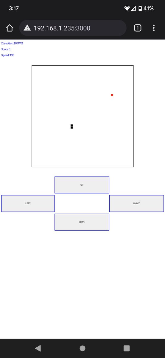 JediHagrid's tweet photo. Followed a guide on YouTube and made a snake game using #ReactJS but the tutorial had a bug where it wouldn't speed up so I had to learn about intervals and then fix their bug. I also added buttons for playing on your phone. This is exactly how I've taught myself to code. https://t.co/M5tEoh047t