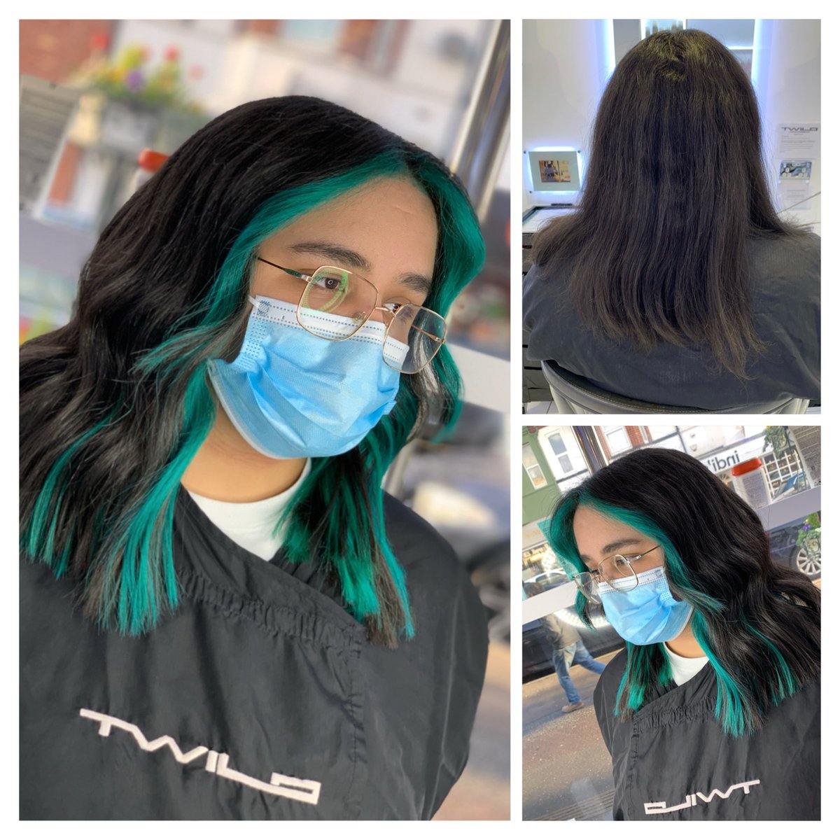 TwiloH's tweet image. | G r e e n 🌱 S h o o t s |  We’re in awe of this stunningly vibrant face-framing emerald green take by Hugo ♡︎

#LicenceToCreate  #GreenMoneypiece  #TwiloStyle