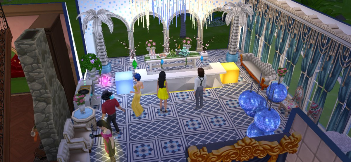 She_Phoenix's tweet photo. This is my ballroom for the competition.  The theme of this ball is dedicated to Ukraine. My Sims collect donations for children in Ukraine.💙💛
#TSMBallOfTheSeason #EAgiveaway @TheSimsMobile #thesimsmobile https://t.co/Mgv947aehv