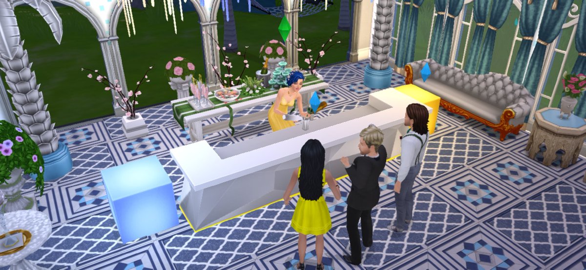 She_Phoenix's tweet photo. This is my ballroom for the competition.  The theme of this ball is dedicated to Ukraine. My Sims collect donations for children in Ukraine.💙💛
#TSMBallOfTheSeason #EAgiveaway @TheSimsMobile #thesimsmobile https://t.co/Mgv947aehv
