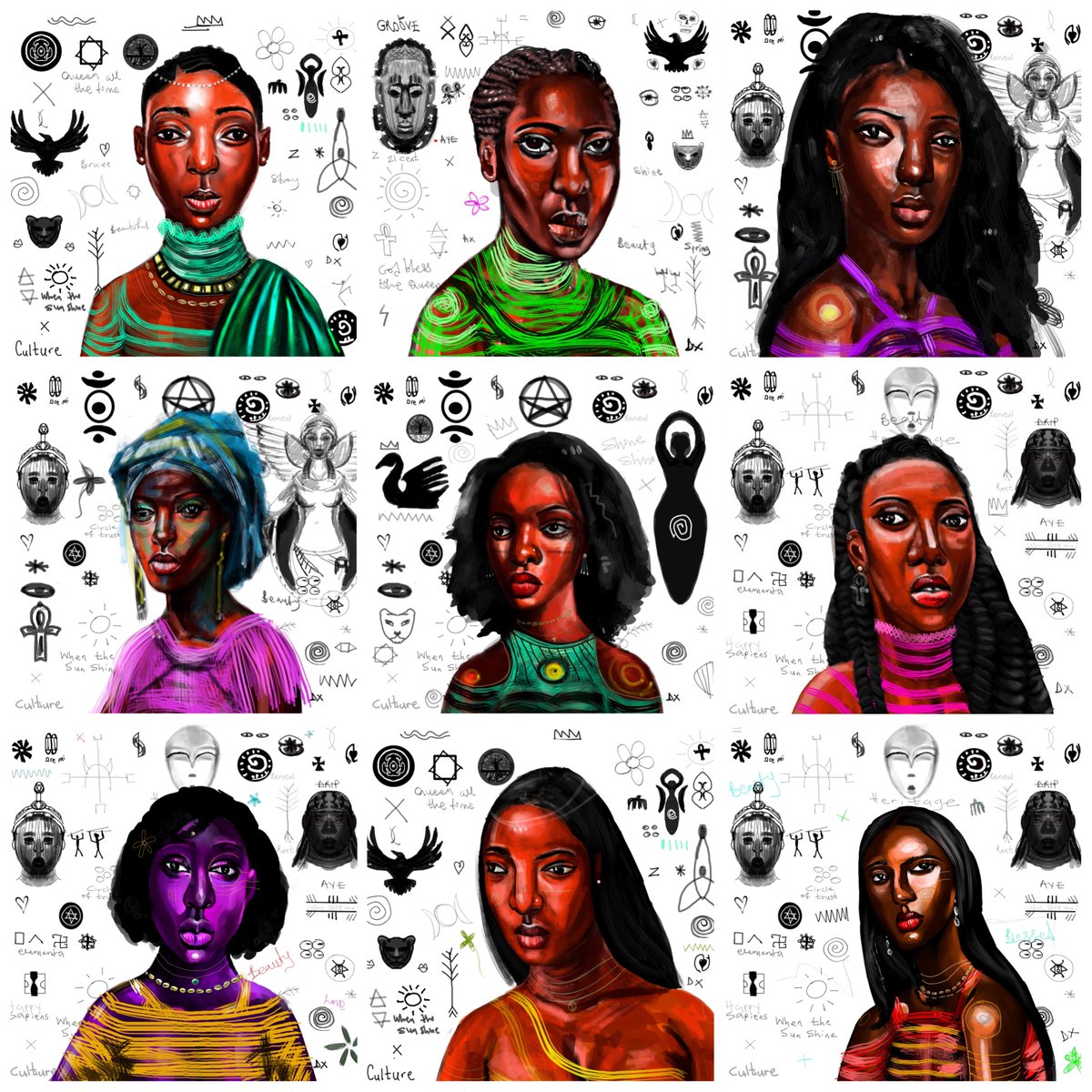 Drexxmadeit's tweet photo. The queens portrait is live now @opensea 
A collection of 9 unique portraiture
7 currently available for sale 
0.1 eth for each unique tokens 

https://t.co/2sk8UggPk3 https://t.co/f5wHe1YDyv