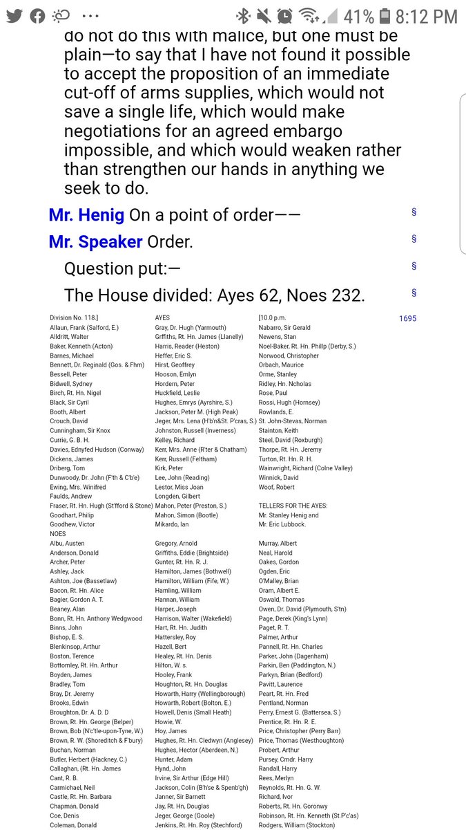 Nj99625368's tweet photo. Names of #British MP's @UKParliament  who #voted for #Biafrans children to be Bombed by @NigeriaGov with #British Made Arms are: see photo. 232  MP's voted in favor of the genocide 65 was against.
@IpobCentral @AloyEjimakor
@AgnesCallamard @LeahHardingAJE @UKinNigeria

   👇 https://t.co/xmfhA7wHfx